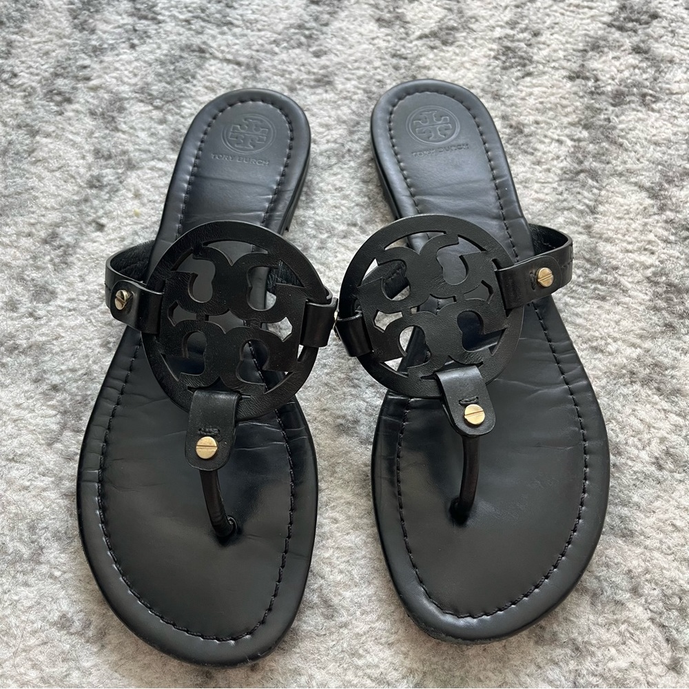 Tory Burch Black Leather Miller Sandal, Size 10